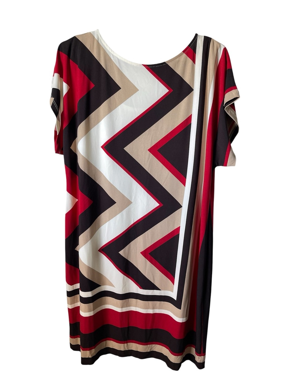 Studio One New York Chevron Geometric Short Sleeve Dress Black White Tan Size 1X